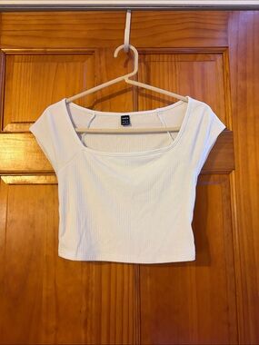 Brandy Melville Cream Ribbed Square-Neck Crop Top